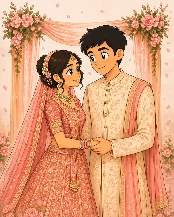Cartoon couple celebrating Shaadi